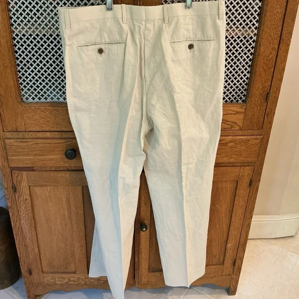 INC Pants Mens 36x32 Linen Blend Tan Flat Front Lightweight Comfort Classic